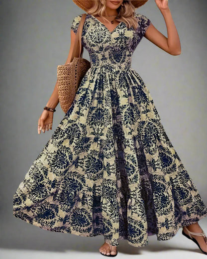 Plus Size Boho Floral Maxi Dress with Ruffled Skirt