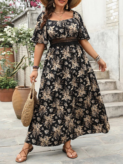 Flowy Butterfly Sleeve Tiered Maxi Dress