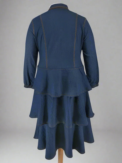 Plus Size Denim Shirt Dress Tiered Maxi Long Sleeve Dress
