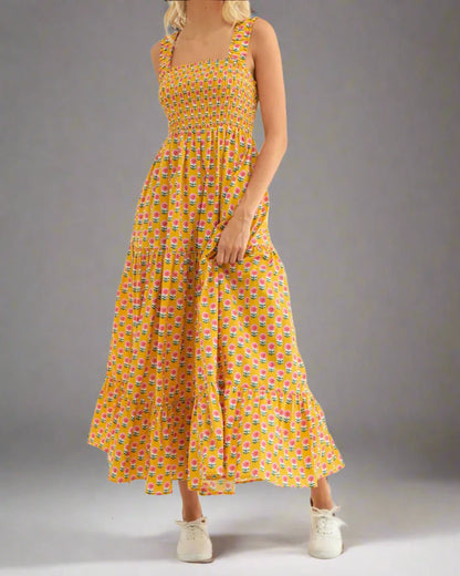 Women’s Floral Tank Dress –  Backless with Pockets