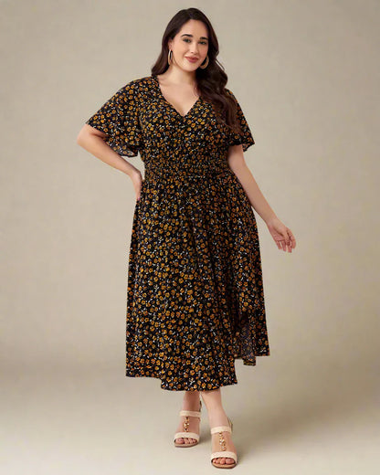 Floral Smocked Waist Midi Dress