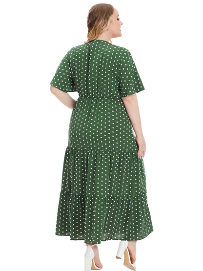 Plus Size Polka Dot V-Neck Boho Maxi Dress
