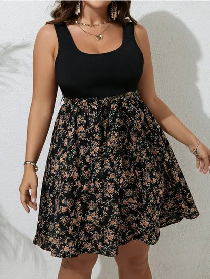 Plus Size Sleeveless Floral Knit Dress