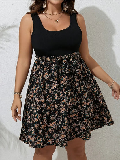 Plus Size Sleeveless Floral Knit Dress