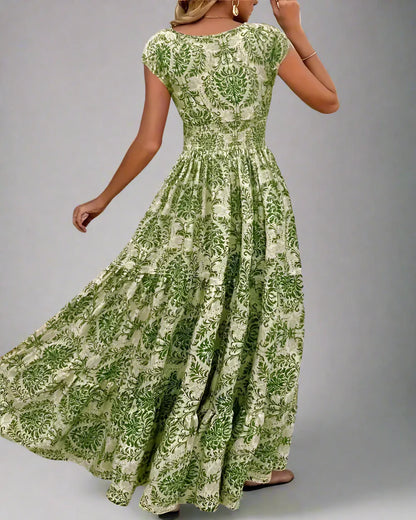 Plus Size Boho Floral Maxi Dress with Ruffled Skirt