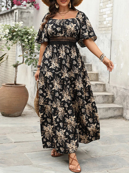 Flowy Butterfly Sleeve Tiered Maxi Dress
