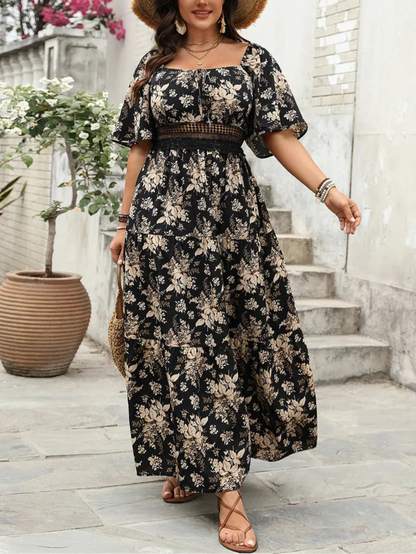 Flowy Butterfly Sleeve Tiered Maxi Dress